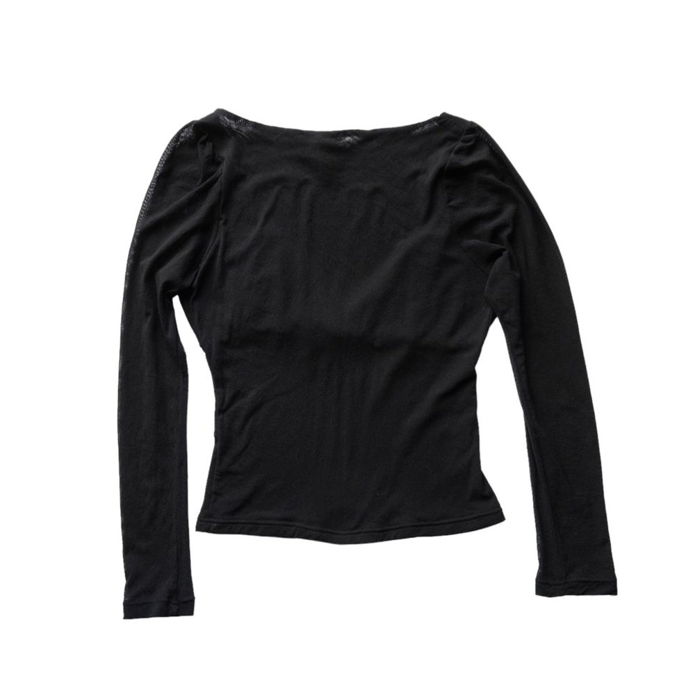 vintage 90s y2k black noir layered mesh sweetheart bustier style long sleeve blo - Picture 10 of 10